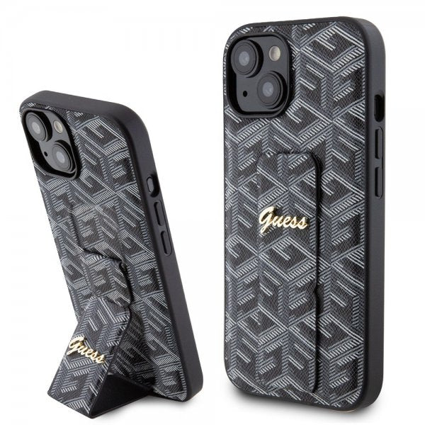 Guess iPhone 15 Deksel G Cube Grip Stand Svart