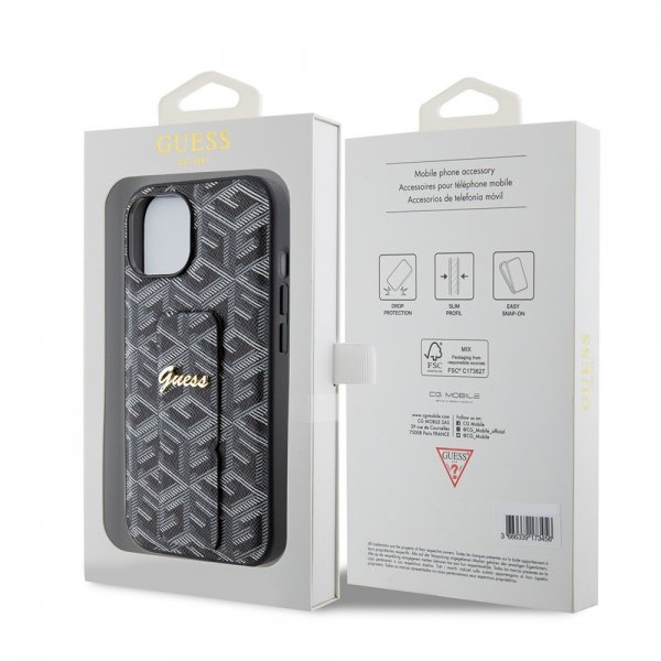 Guess iPhone 15 Deksel G Cube Grip Stand Svart