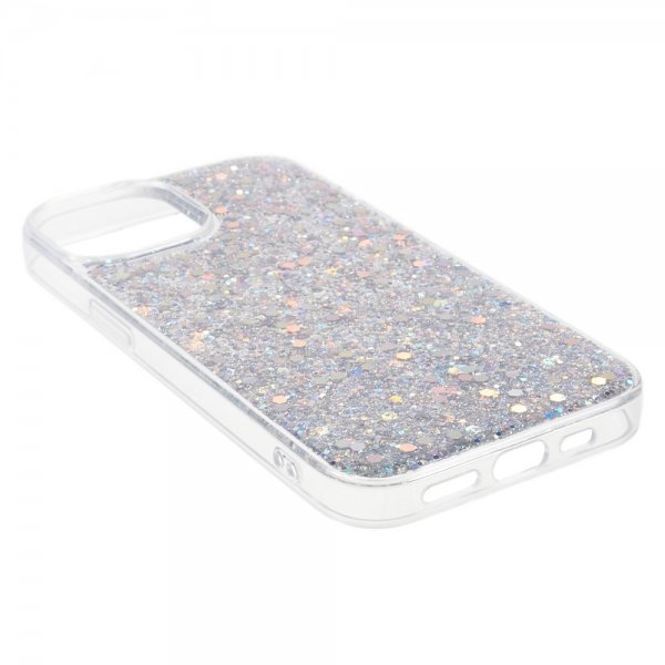 iPhone 15 Deksel Glitterpaljetter Sølv