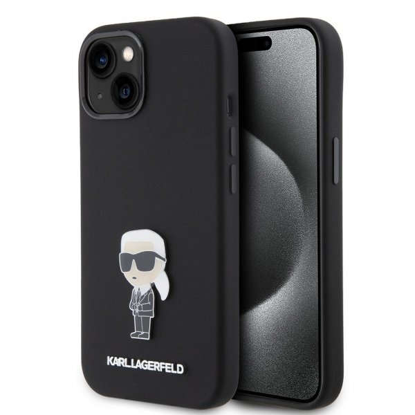Karl Lagerfeld iPhone 15 Deksel Ikonik Metal Pin Svart