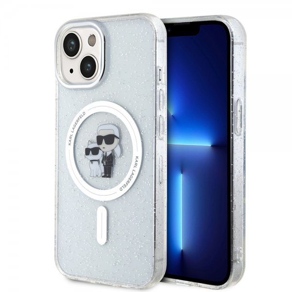Karl Lagerfeld iPhone 15 Deksel Karl & Choupette Glitter MagSafe Transparent