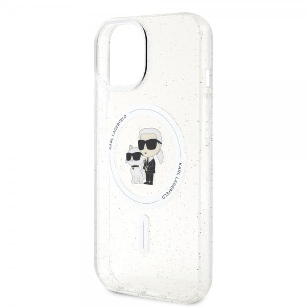 Karl Lagerfeld iPhone 15 Deksel Karl & Choupette Glitter MagSafe Transparent