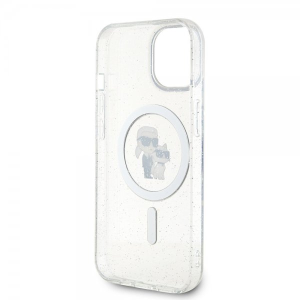 Karl Lagerfeld iPhone 15 Deksel Karl & Choupette Glitter MagSafe Transparent