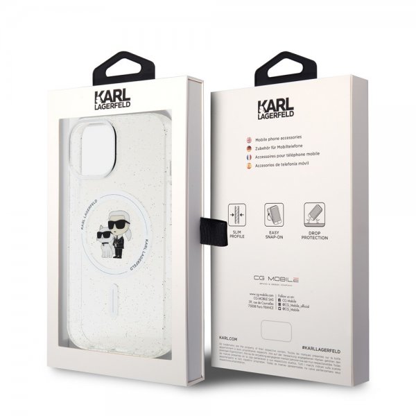 Karl Lagerfeld iPhone 15 Deksel Karl & Choupette Glitter MagSafe Transparent
