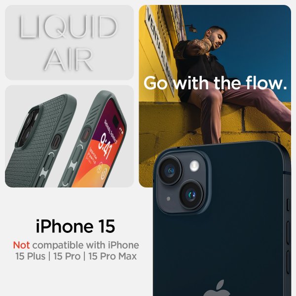 Spigen iPhone 15 Deksel Liquid Air Abyss Green