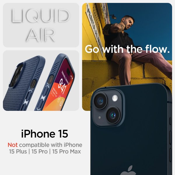 Spigen iPhone 15 Deksel Liquid Air Navy Blue