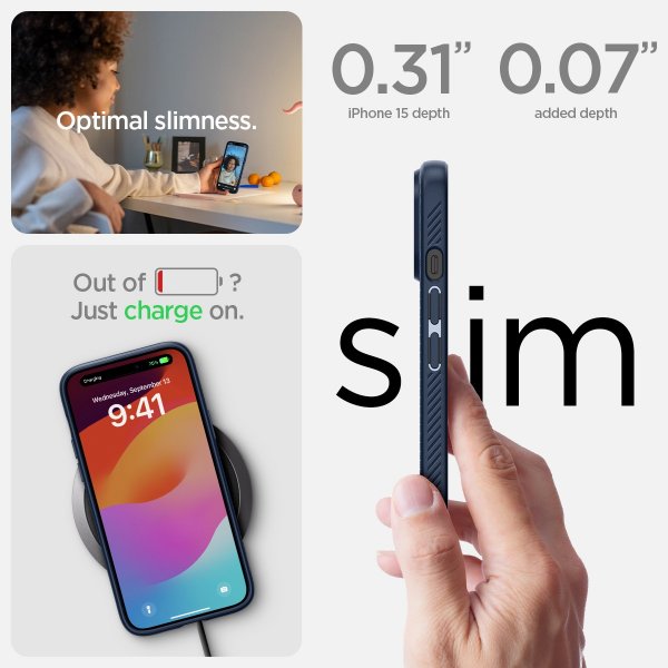 Spigen iPhone 15 Deksel Liquid Air Navy Blue