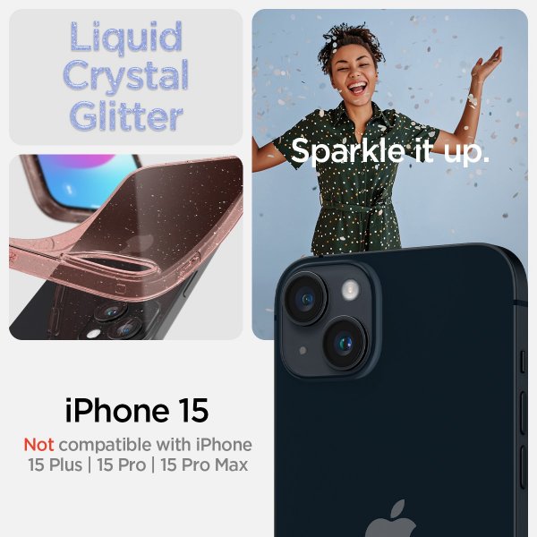 Spigen iPhone 15 Deksel Liquid Crystal Glitter Rose Quartz