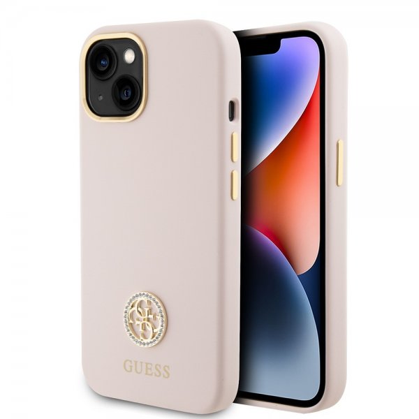Guess iPhone 15 Deksel Liquid Silicone Metal Logo Rosa