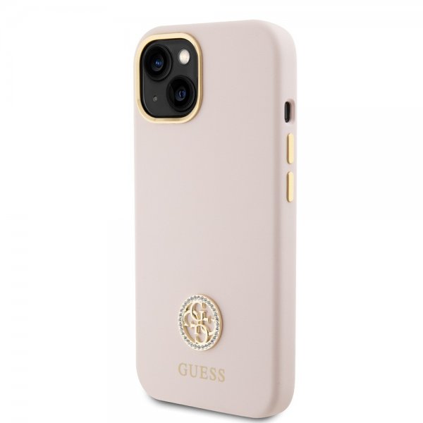 Guess iPhone 15 Deksel Liquid Silicone Metal Logo Rosa