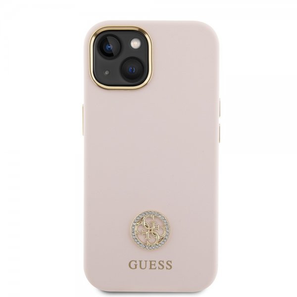 Guess iPhone 15 Deksel Liquid Silicone Metal Logo Rosa