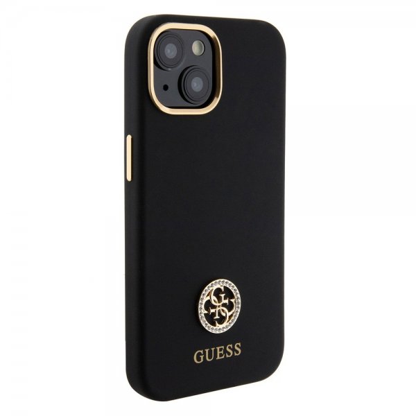 Guess iPhone 15 Deksel Liquid Silicone Metal Logo Svart
