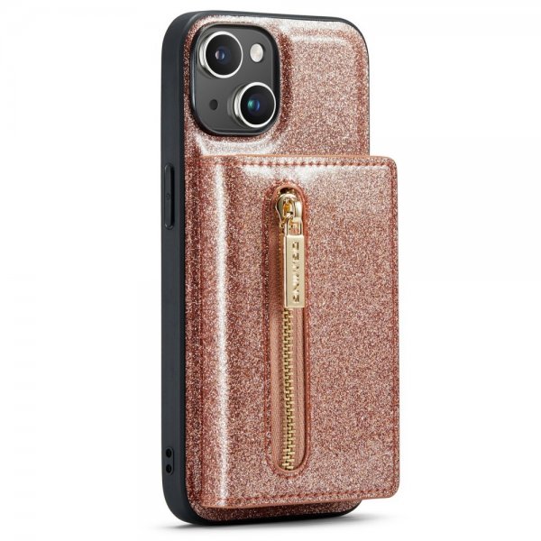 Dg.Ming iPhone 15 Deksel M3 Series Avtakbart Kortholder Glitter Rosegull