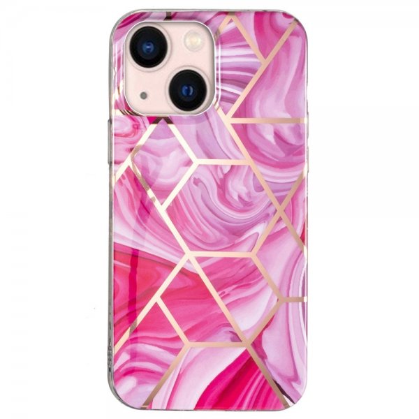 iPhone 15 Deksel Marmormønster Rosa Rød