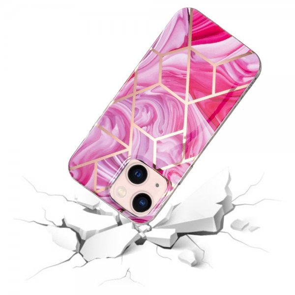 iPhone 15 Deksel Marmormønster Rosa Rød