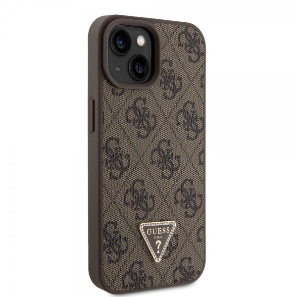 Guess iPhone 15 Deksel Metal Logo Strass Crossbody Strap Brun