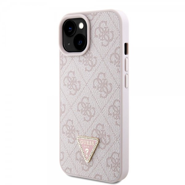 Guess iPhone 15 Deksel Metal Logo Strass Crossbody Strap Rosa