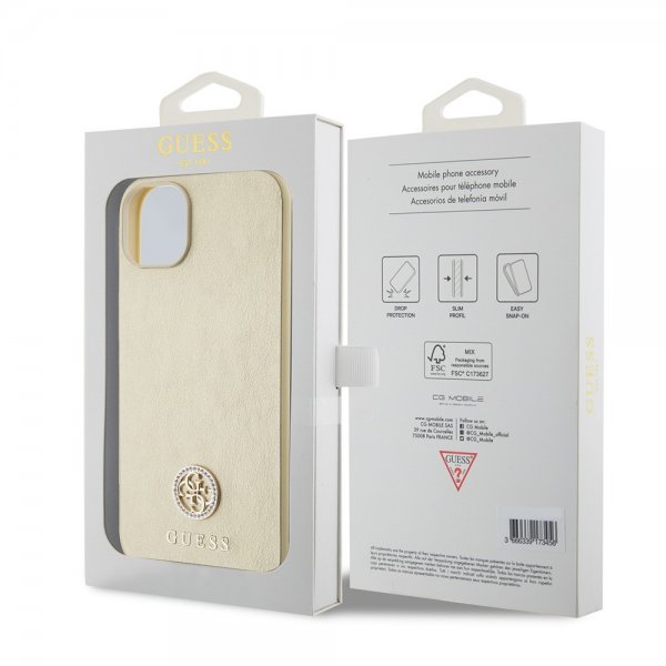 Guess iPhone 15 Deksel Metal Logo Strass Gull