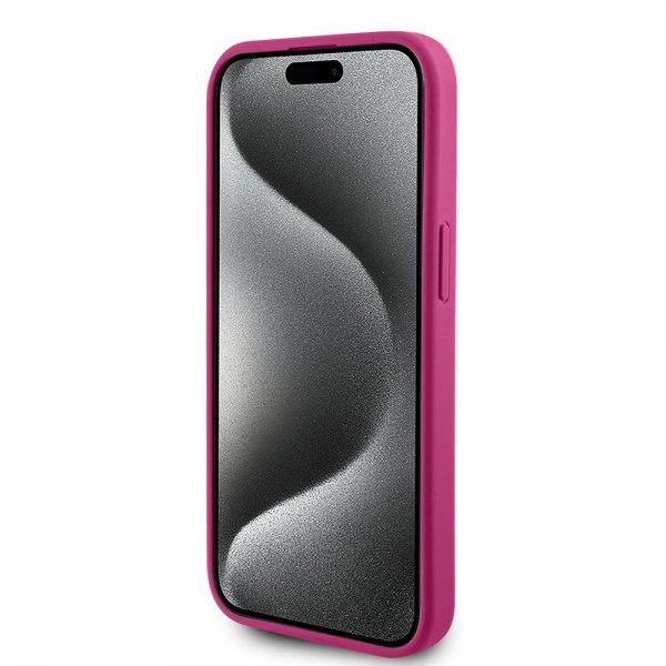 Guess iPhone 15 Deksel Metal Logo Strass Metallic Rosa
