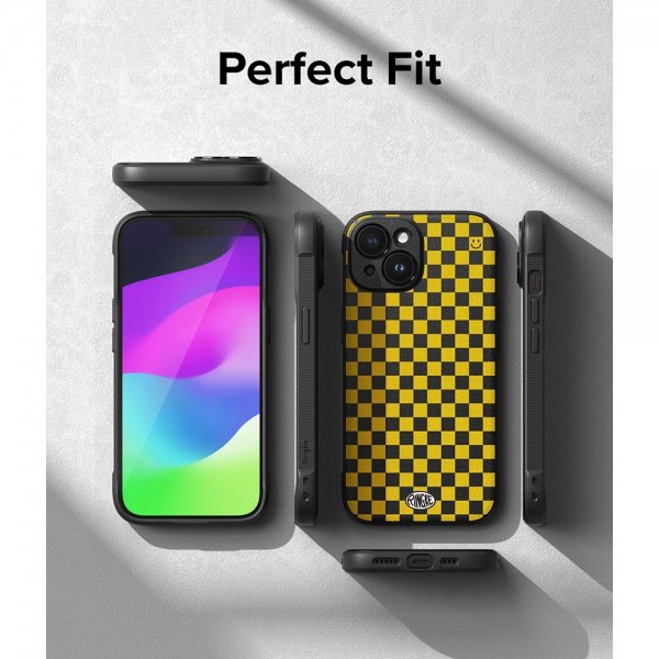 Ringke iPhone 15 Deksel Onyx Design Checkerboard Yellow