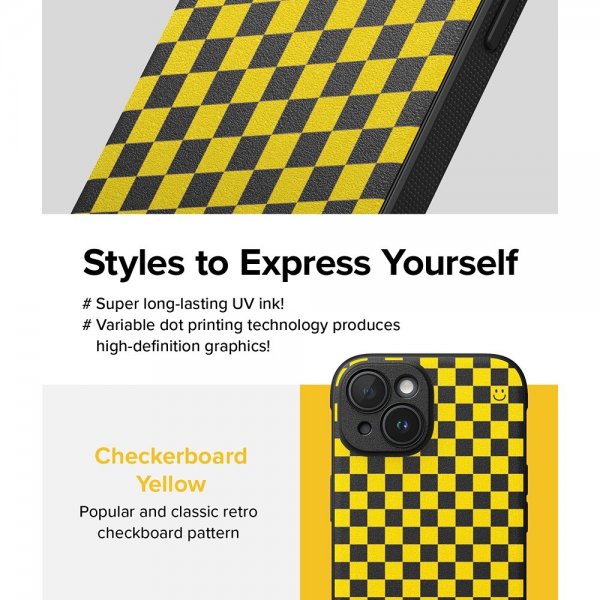 Ringke iPhone 15 Deksel Onyx Design Checkerboard Yellow