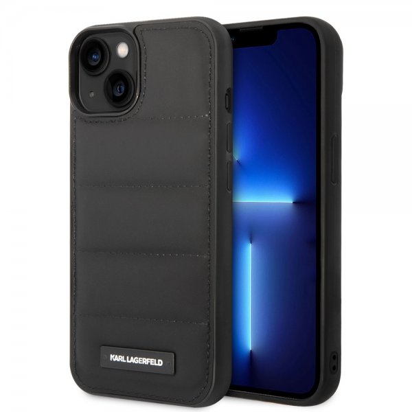 Karl Lagerfeld iPhone 15 Deksel Quilted Nylon Puffy Case Logo Plate Svart