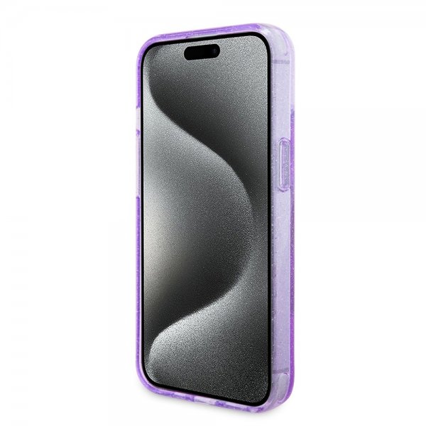 Guess iPhone 15 Deksel Ring Stand Glitter MagSafe Lilla