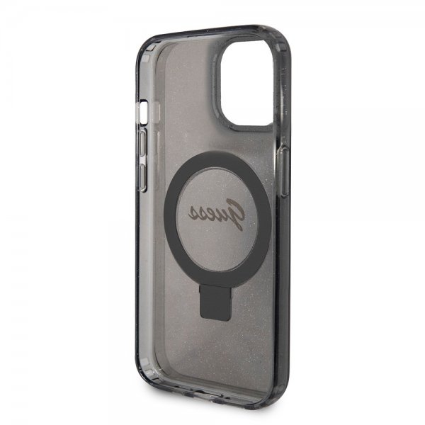 Guess iPhone 15 Deksel Ring Stand Glitter MagSafe Svart