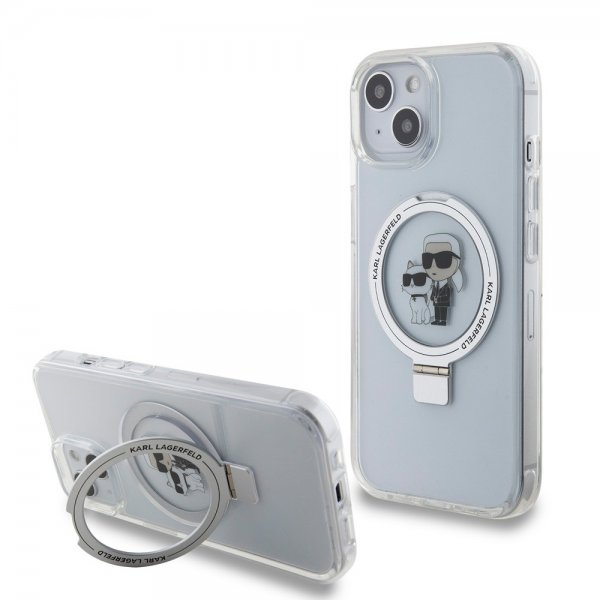 Karl Lagerfeld iPhone 15 Deksel Ring Stand MagSafe Hvit