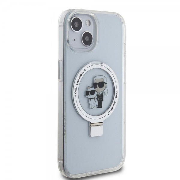 Karl Lagerfeld iPhone 15 Deksel Ring Stand MagSafe Hvit