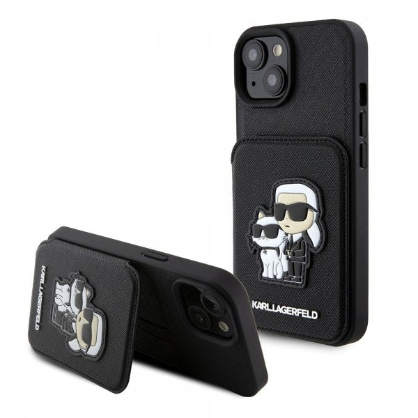Karl Lagerfeld iPhone 15 Deksel Saffiano Card Slots & Stand Svart