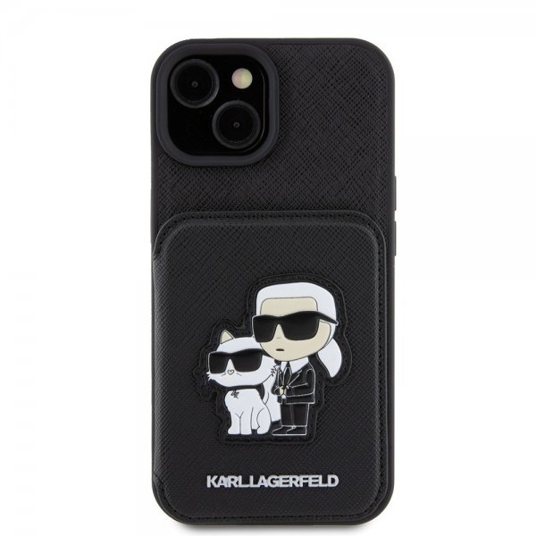 Karl Lagerfeld iPhone 15 Deksel Saffiano Card Slots & Stand Svart