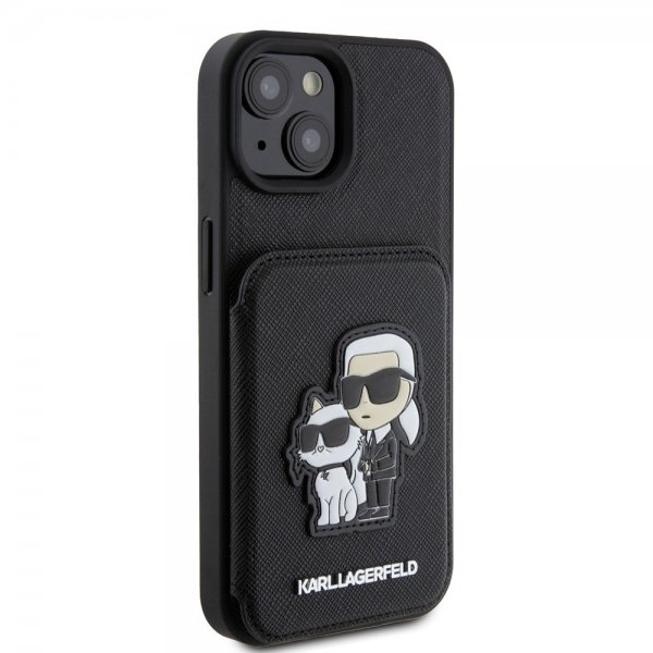 Karl Lagerfeld iPhone 15 Deksel Saffiano Card Slots & Stand Svart