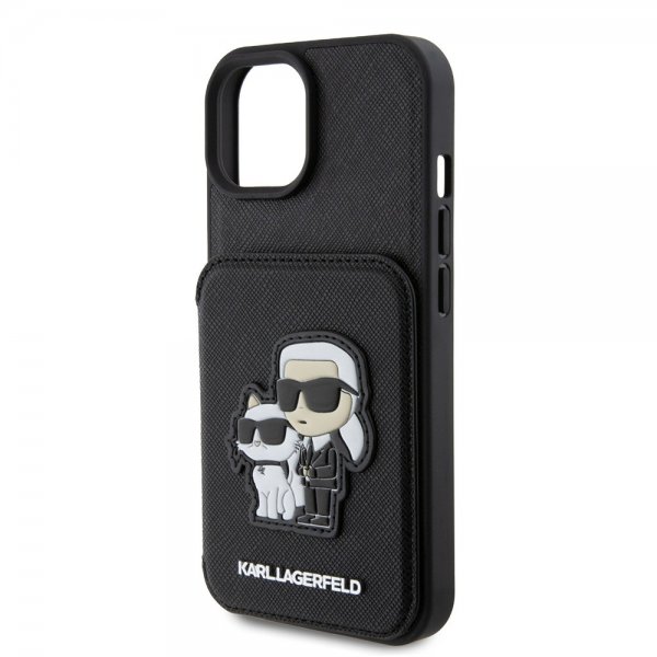 Karl Lagerfeld iPhone 15 Deksel Saffiano Card Slots & Stand Svart