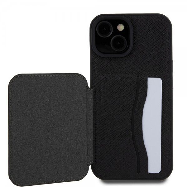 Karl Lagerfeld iPhone 15 Deksel Saffiano Card Slots & Stand Svart