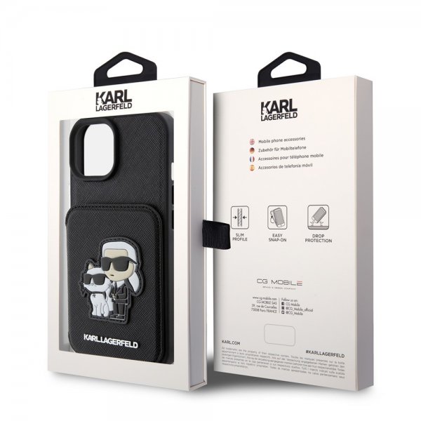 Karl Lagerfeld iPhone 15 Deksel Saffiano Card Slots & Stand Svart