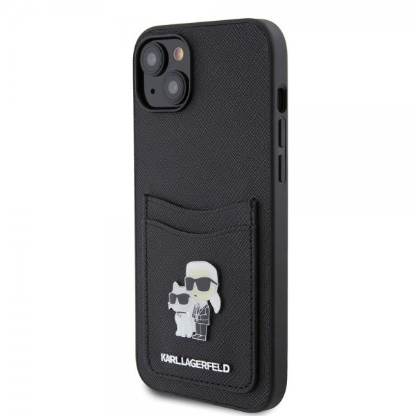 Karl Lagerfeld iPhone 15 Deksel Saffiano Double Cardslot Svart