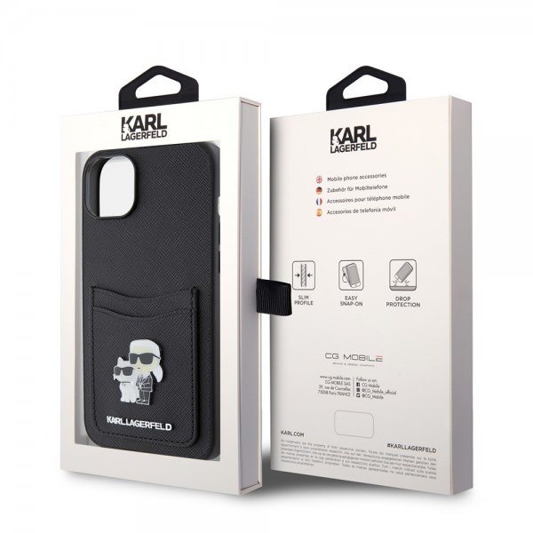 Karl Lagerfeld iPhone 15 Deksel Saffiano Double Cardslot Svart