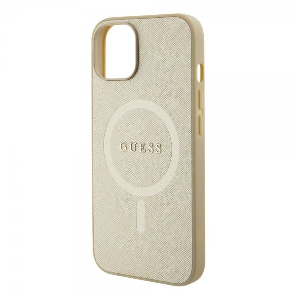 Guess iPhone 15 Deksel Saffiano MagSafe Beige