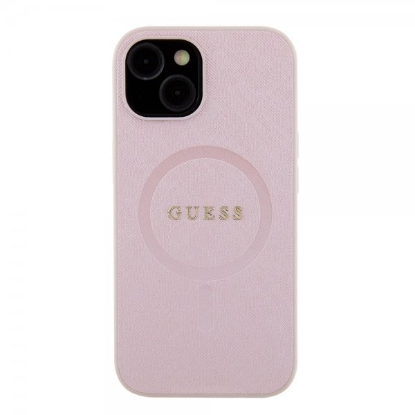 Guess iPhone 15 Deksel Saffiano MagSafe Rosa