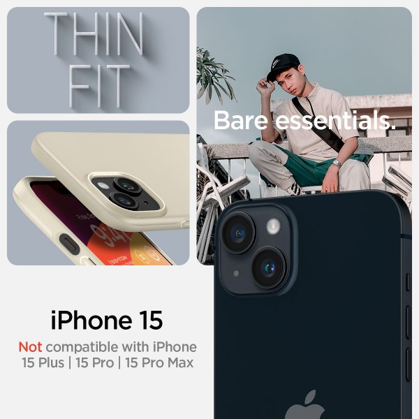 Spigen iPhone 15 Deksel Thin Fit Mute Beige