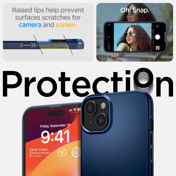 Spigen iPhone 15 Deksel Thin Fit Navy Blue