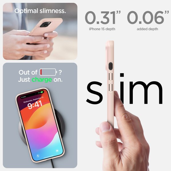 Spigen iPhone 15 Deksel Thin Fit Pink Sand