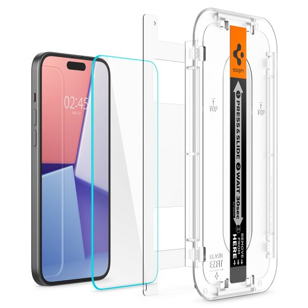 Spigen iPhone 15/iPhone 16 Skjermbeskytter GLAS.tR EZ Fit 2-pakning