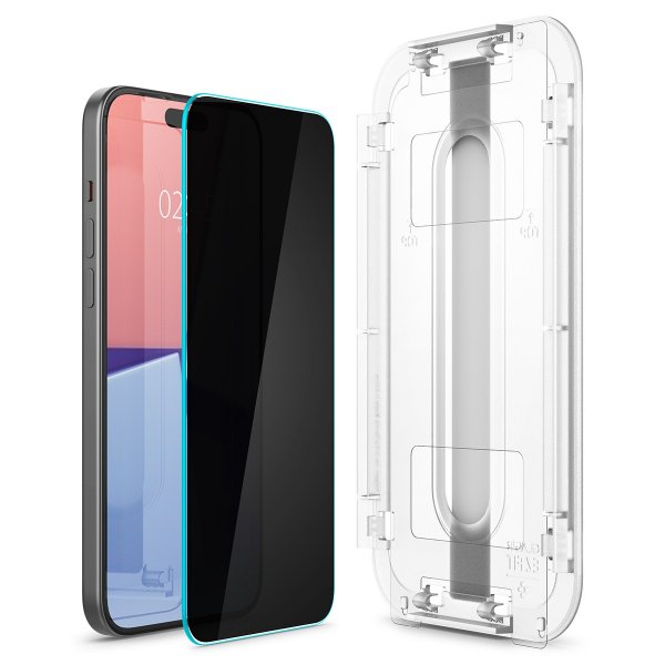 Spigen iPhone 15/iPhone 16 Skjermbeskytter GLAS.tR EZ Fit Privacy 2-pakning