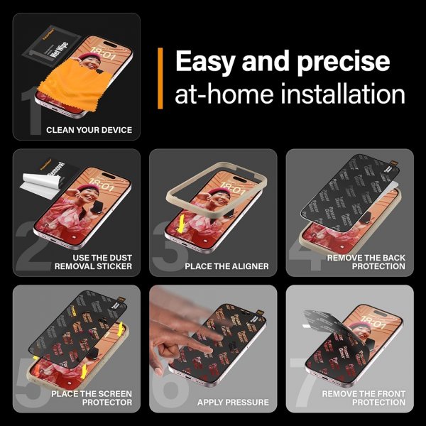 PanzerGlass iPhone 15 Skjermbeskytter Ultra-Wide Fit Privacy EasyAligner