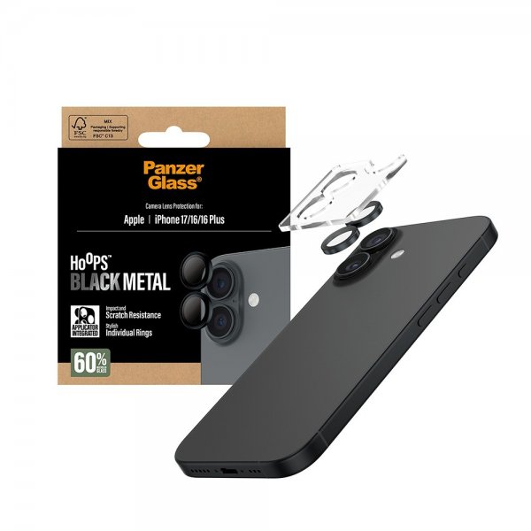 PanzerGlass iPhone 16/16 Plus/iPhone 17 Kamerabeskytter Hoops Svart