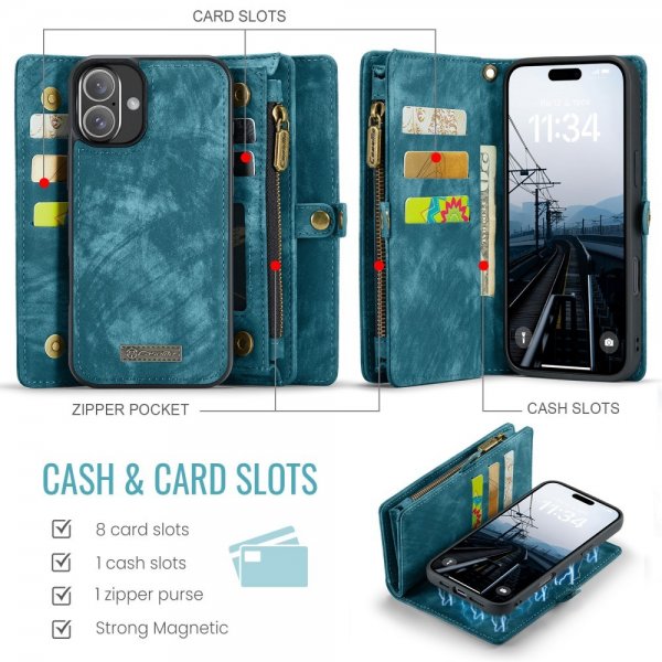 CaseMe iPhone 16 Etui 008 Series Avtakbart Deksel Blå