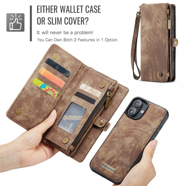 CaseMe iPhone 16 Etui 008 Series Avtakbart Deksel Brun