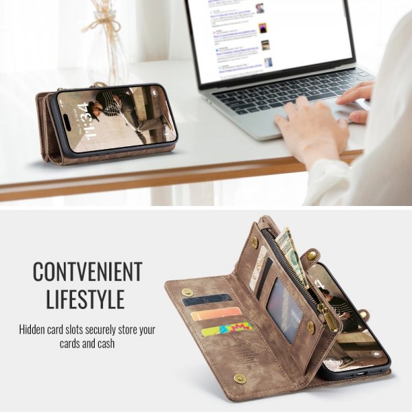CaseMe iPhone 16 Etui 008 Series Avtakbart Deksel Brun